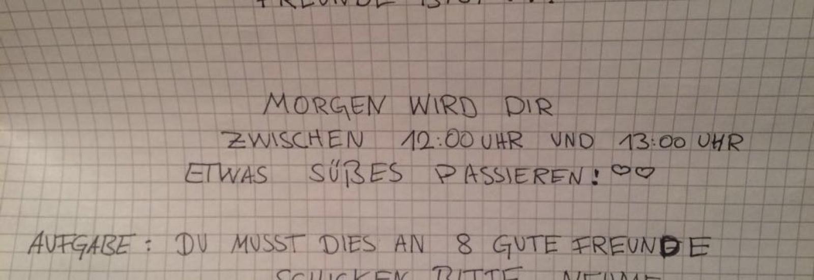 Screenshot eines handgeschriebenen Kettenbriefs.