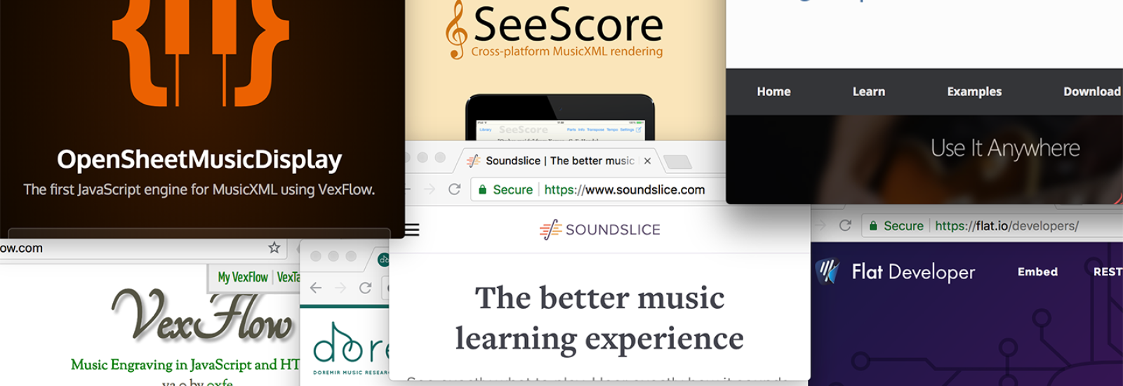 Logos von Anbietern von Musiknotenanzeige Bibliotheken für Webbrowser