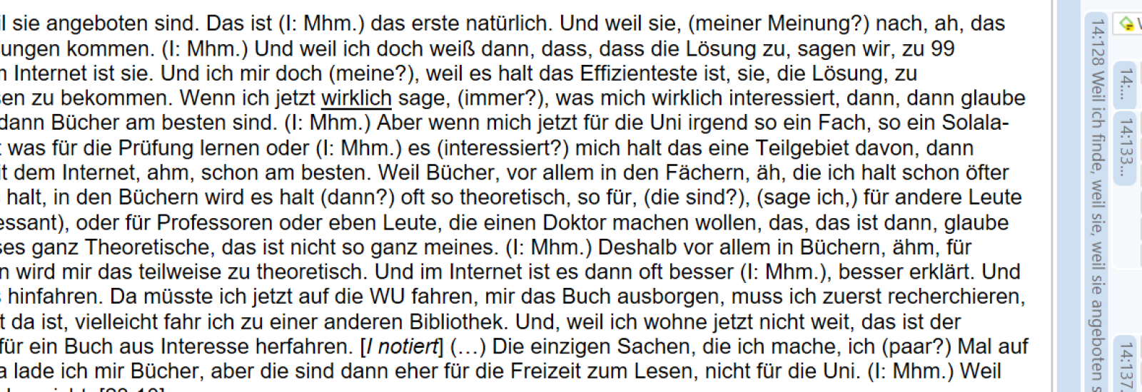 Textauszug eines Transkritps in Atlas.ti