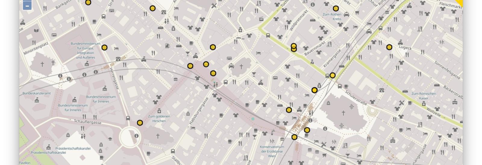 YellowOSM - Beispiel für eine Bankomatsuche