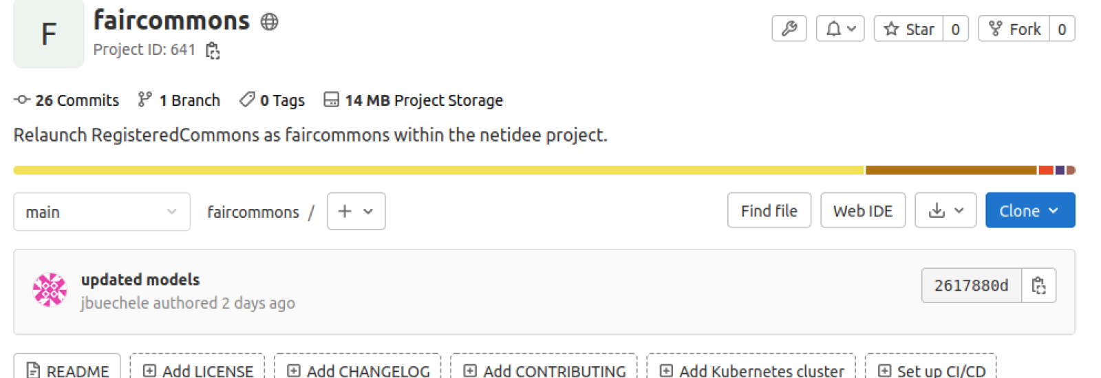 Screenshot von faircommons Projekt im GitLab