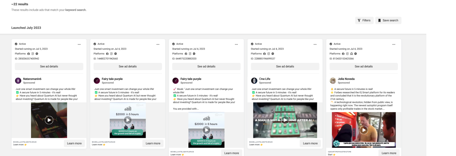 Screenshot der Meta-Werbebibliothek