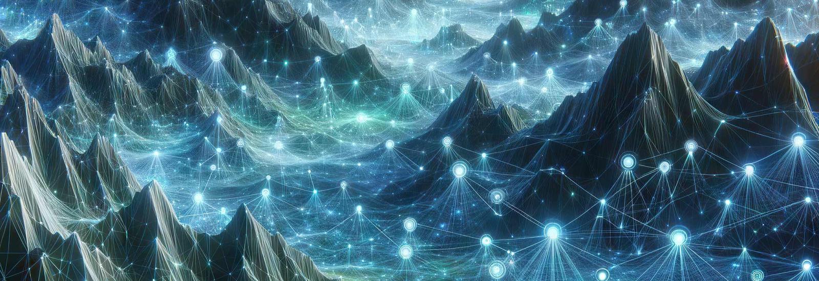 Stylistische Landschaft mit Punkten welche vernetzt sind und die unterschiedlichen Technologien darstellen sollen