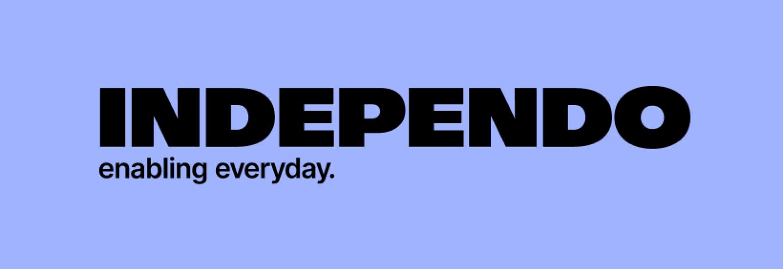 Schwarze Schift auf lila Hintergrund die sagt Independo, enabling every day