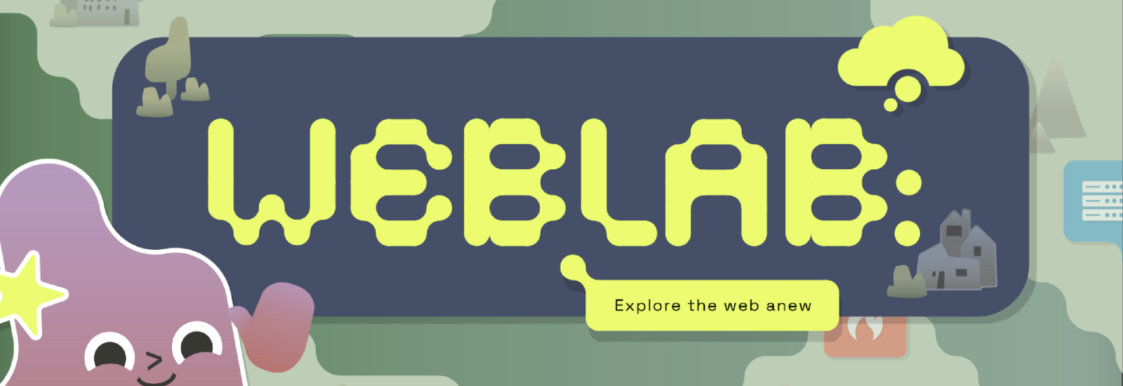 WebLab Logo und Startscreen des Spiels in der englischen Variante