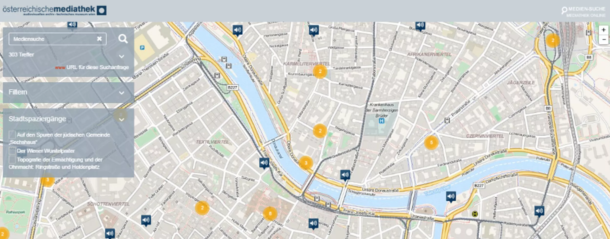 Einstiegsseite des akustischen Wiener Onlinestadtplans (Ausschnitt)