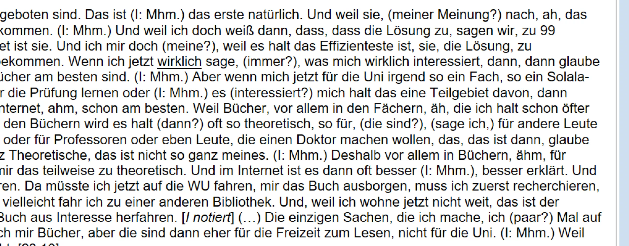 Textauszug eines Transkritps in Atlas.ti