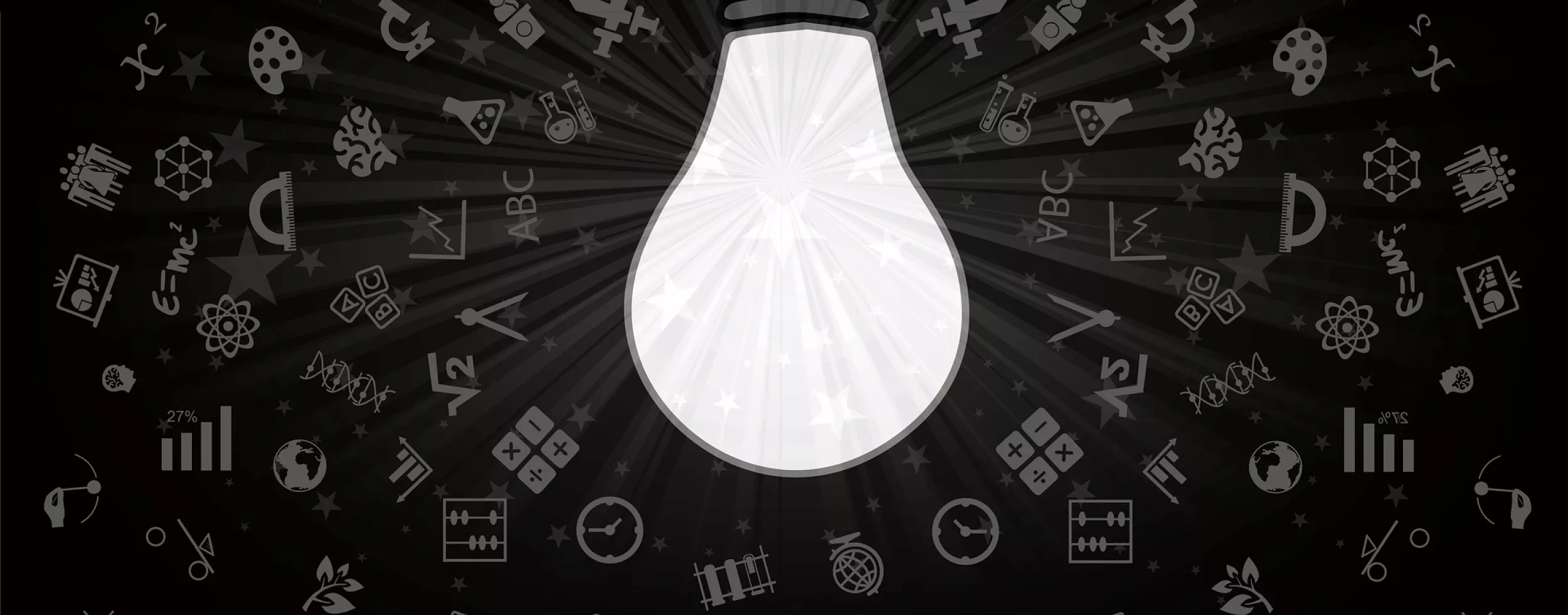 Glühbirne mit wissenschaftlichen Symbolen