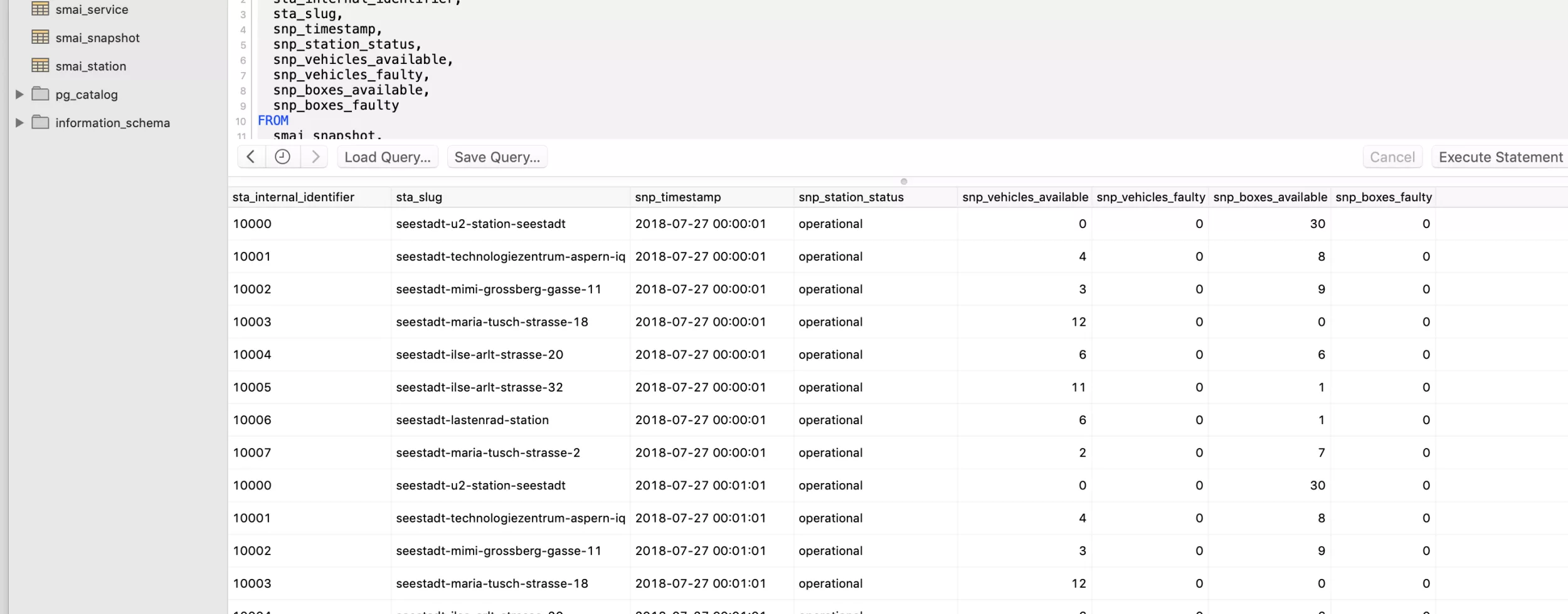 Screenshot der Datenbank