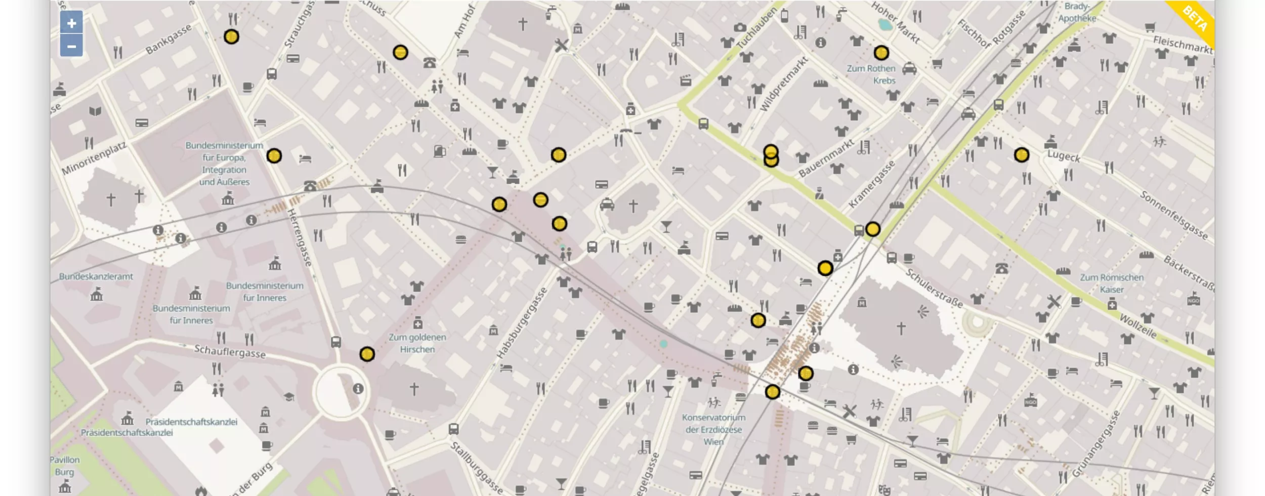 YellowOSM - Beispiel für eine Bankomatsuche