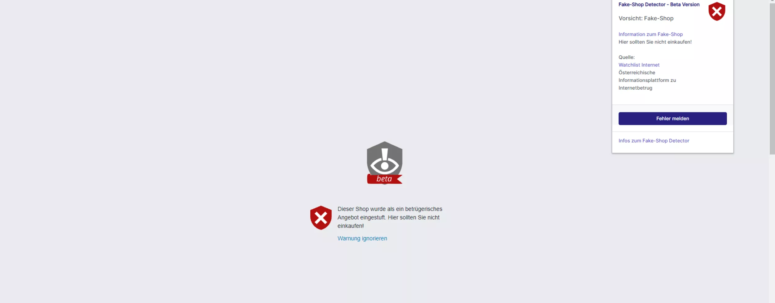 Vorsicht Fake-Shop! Fake-Shop Detector warnt vor betrügerischem Onlineshop.