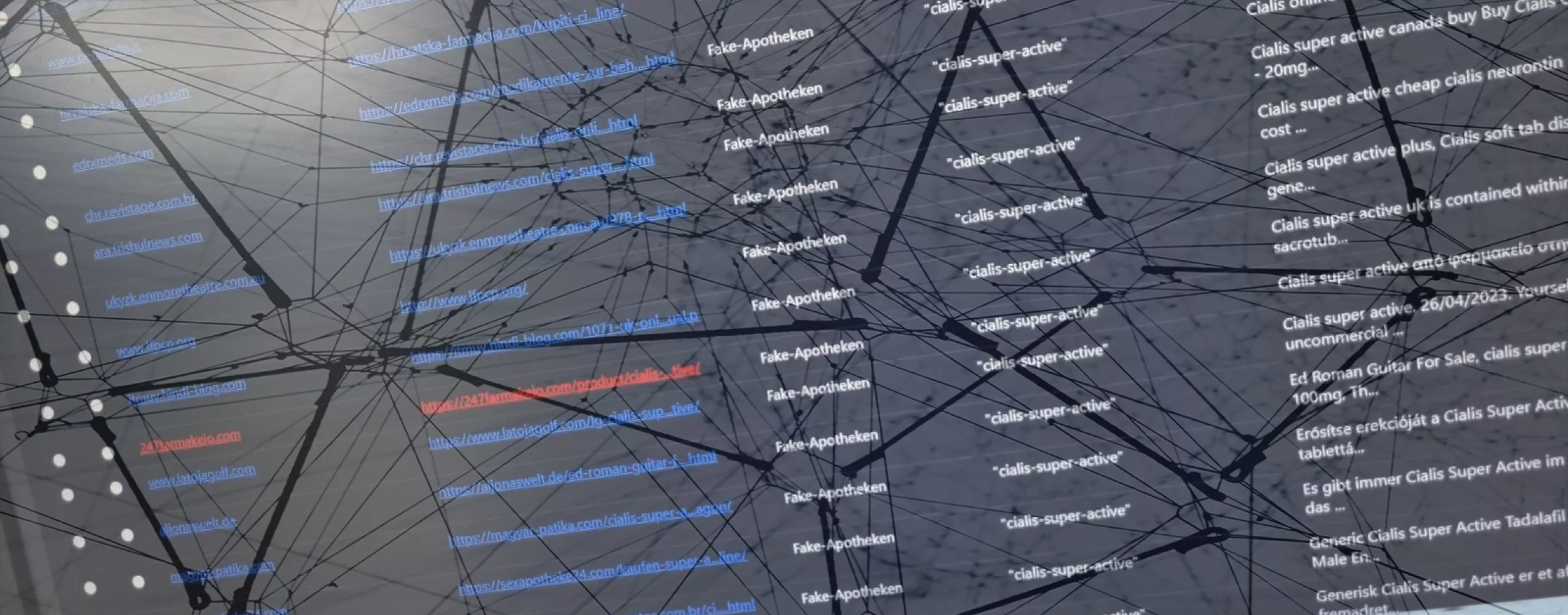Screenshot unseres Crawlers, darüber ein transparents Bild eines Netzes