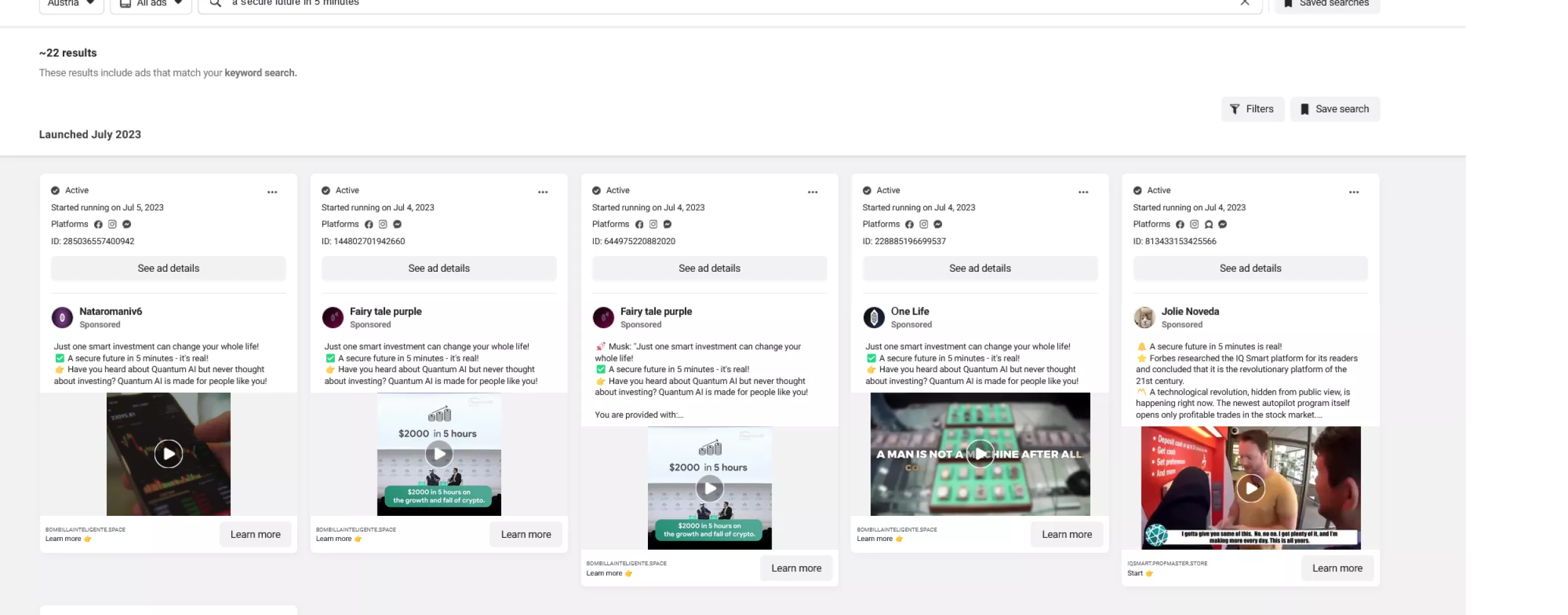 Screenshot der Meta-Werbebibliothek