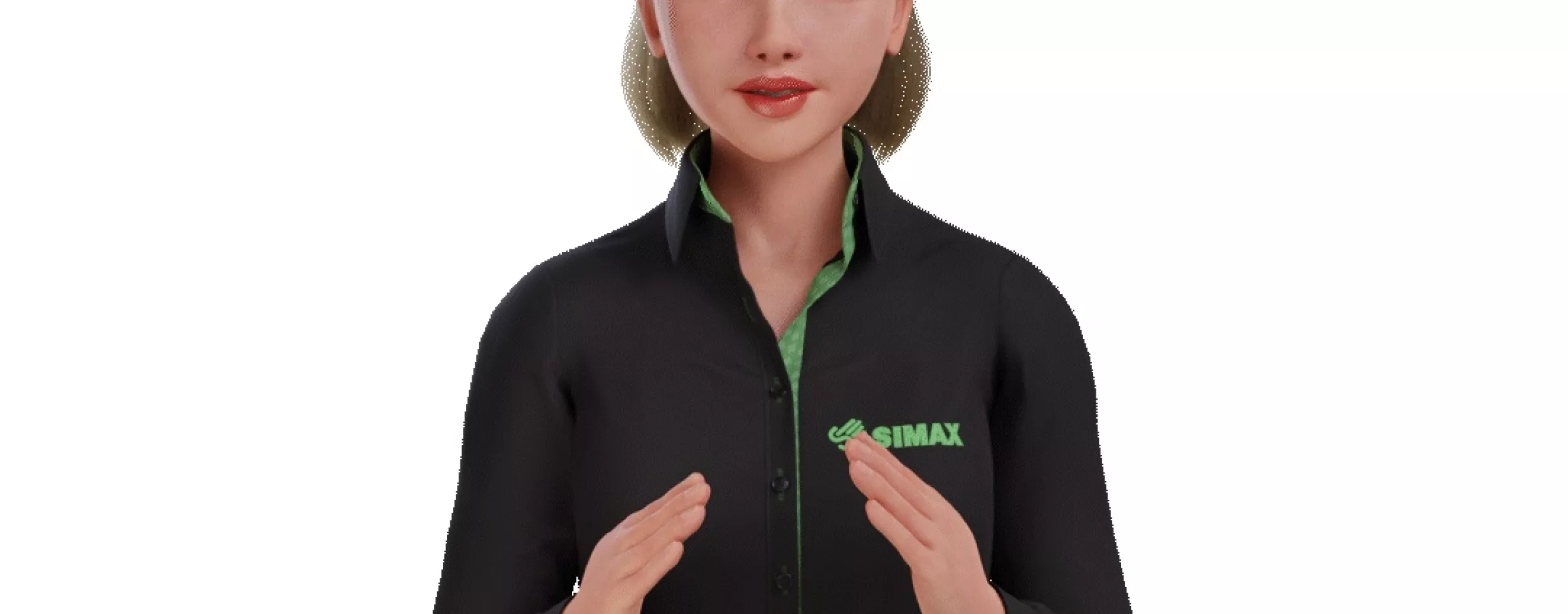 Das Bild zeigt einen weiblichen Avatar, der Gebärdensprache spricht.