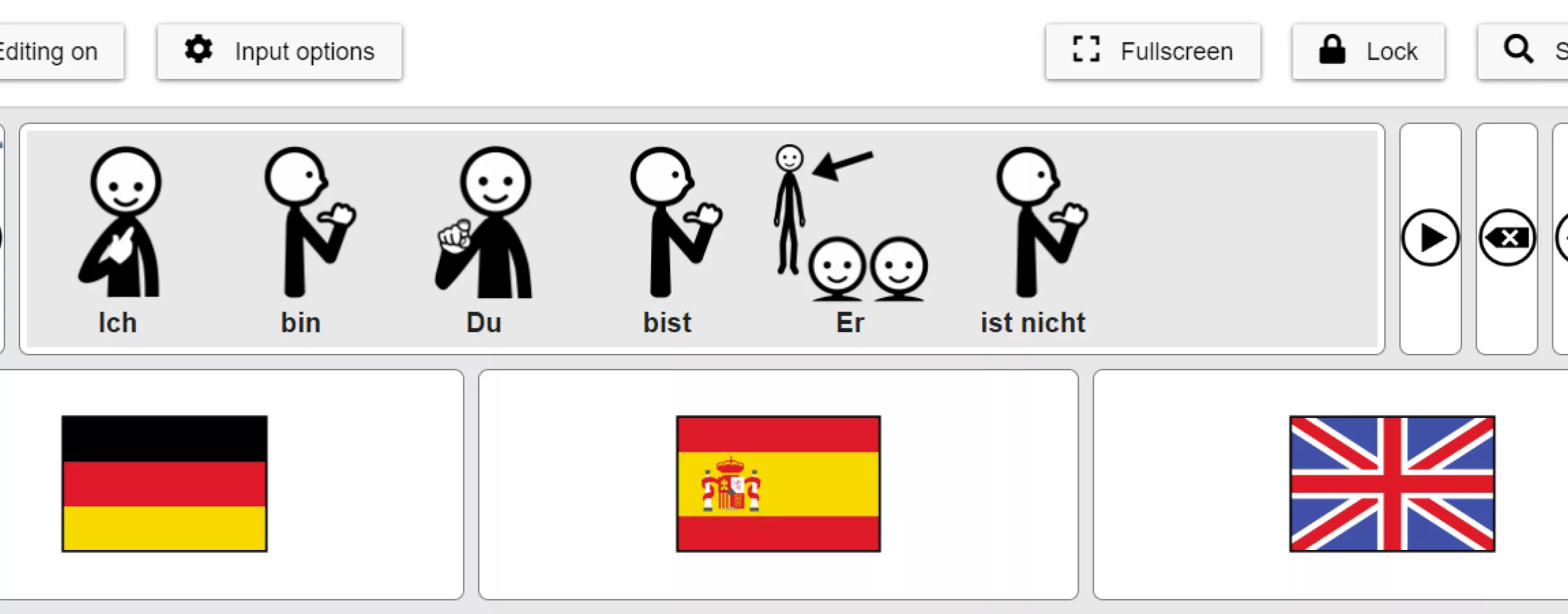 In AsTeRICS Grid gebildete grammatikalisch richtige Phrasen mit dem Wort "sein"