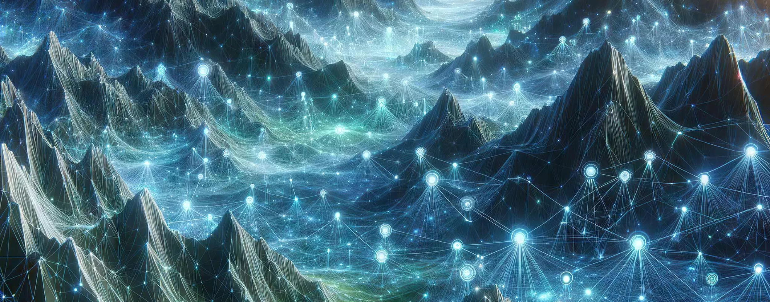 Stylistische Landschaft mit Punkten welche vernetzt sind und die unterschiedlichen Technologien darstellen sollen