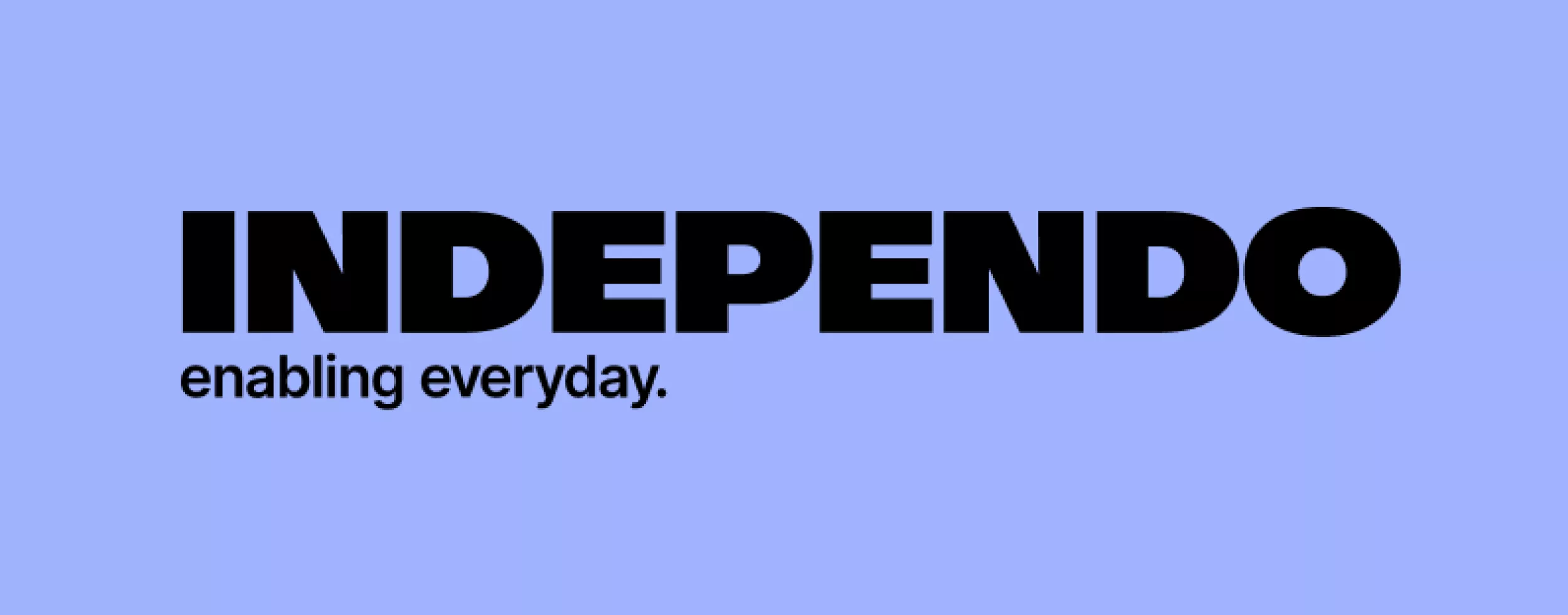 Schwarze Schift auf lila Hintergrund die sagt Independo, enabling every day