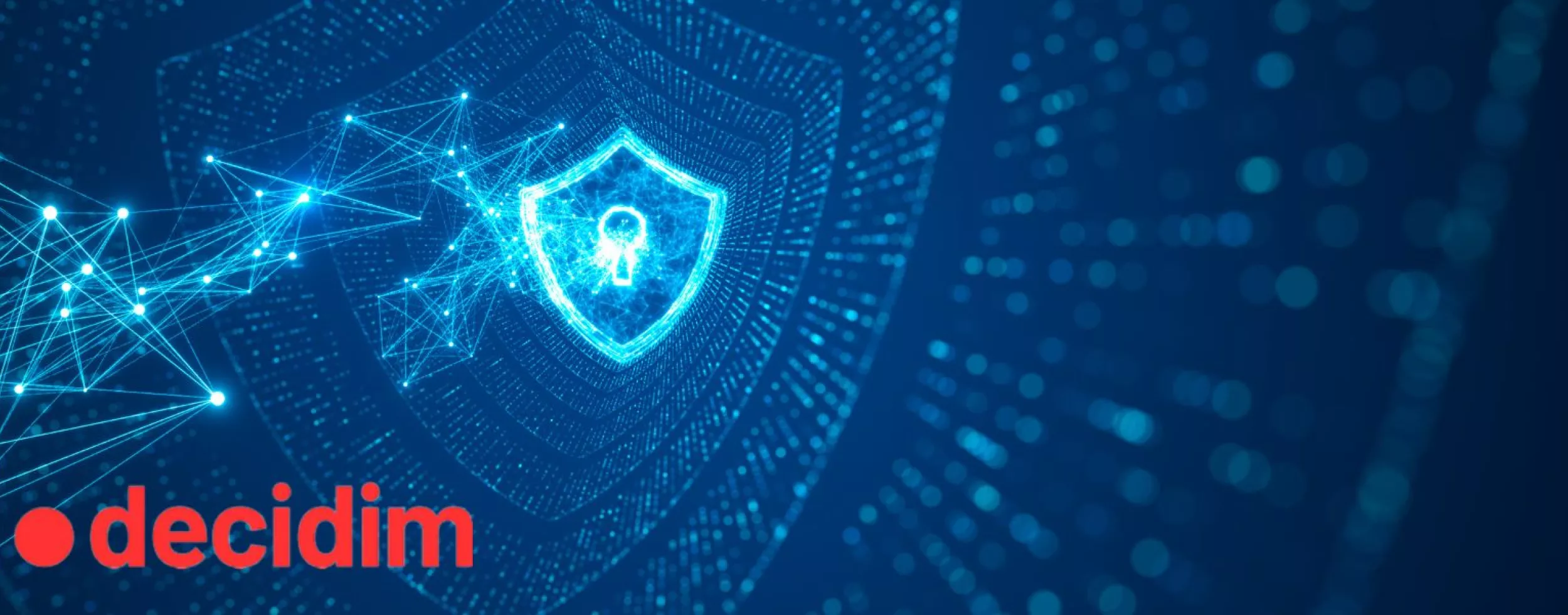 Schutzschild im digitalen Netz mit Decidim-Logo