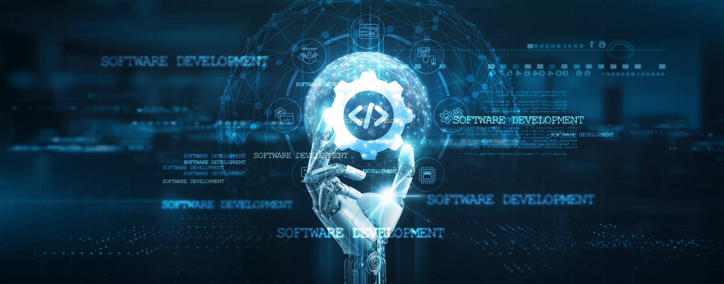 Stock image - robot hand holding a 5G icon
