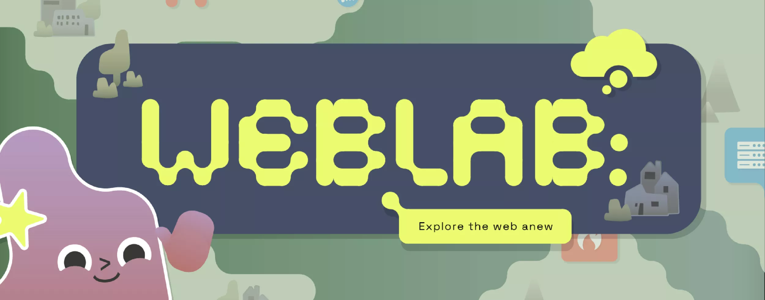 WebLab Logo und Startscreen des Spiels in der englischen Variante