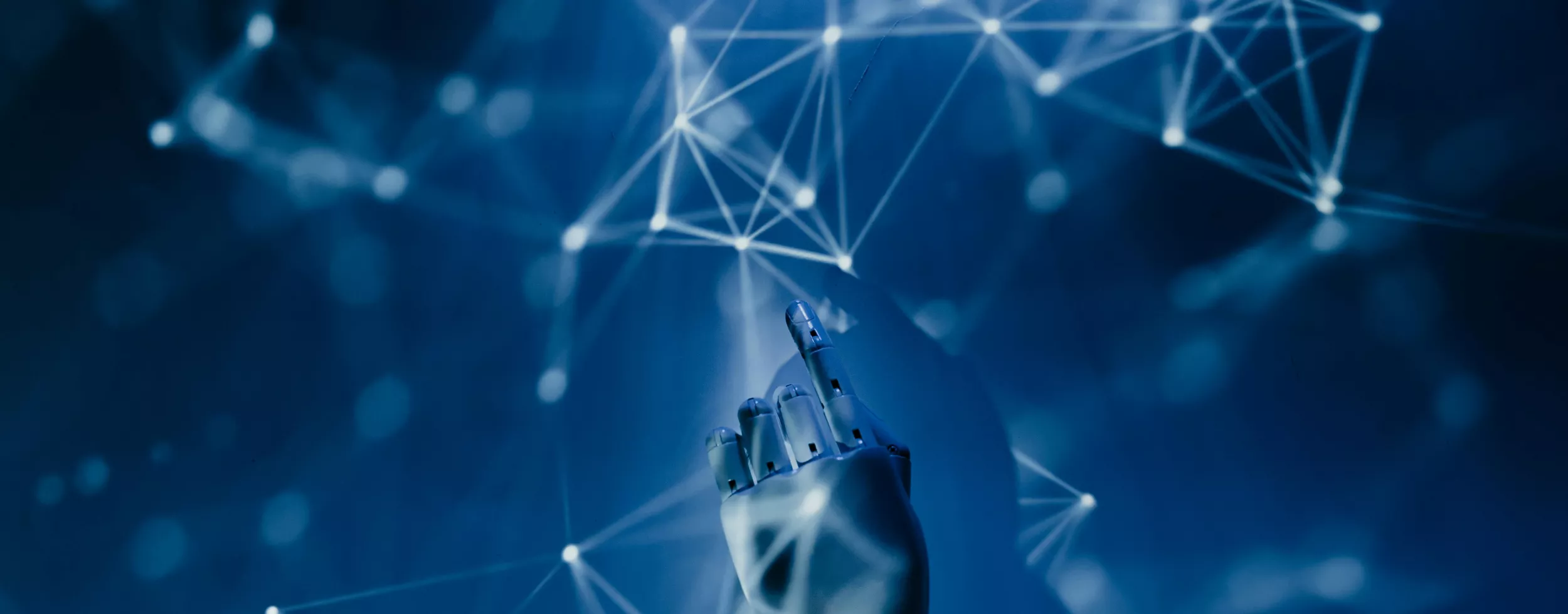 Stock image - robot hand touching light mesh