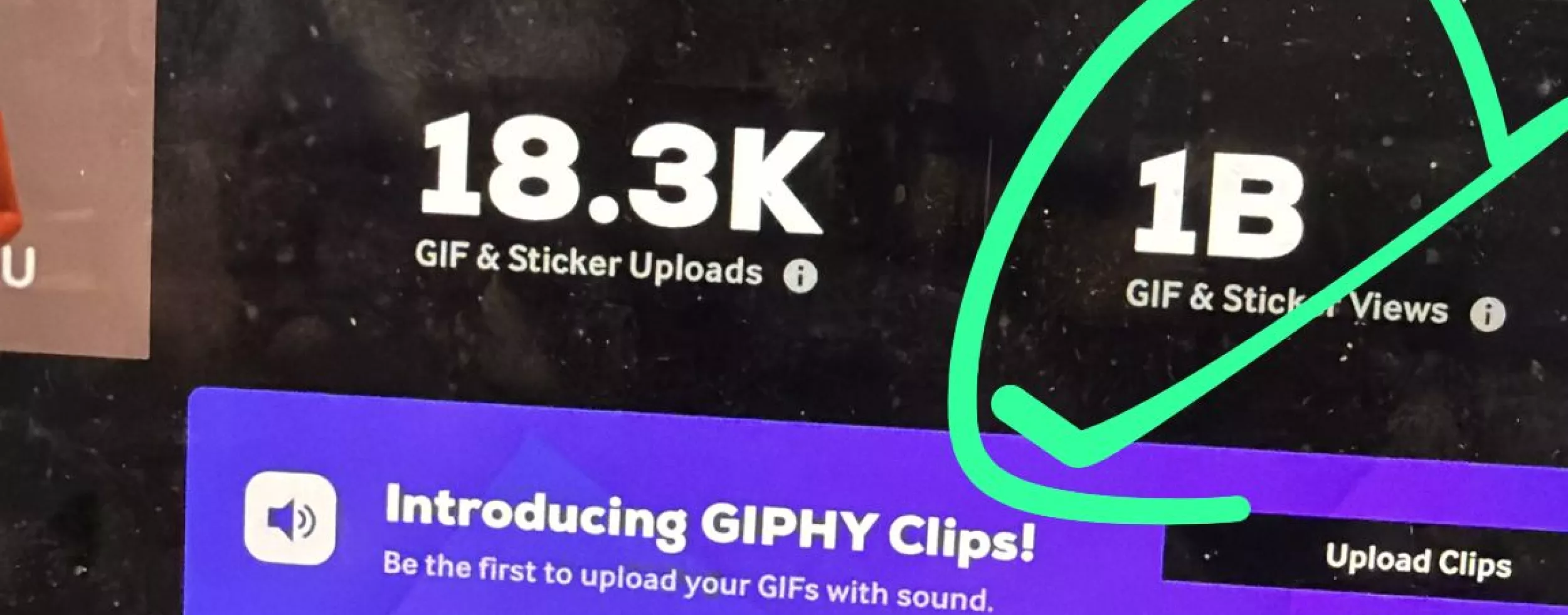 Das Dashboard der Plattform giphy.com zeigt 1B Views (B steht für Englisch Billion, also Deutsch Milliarde)